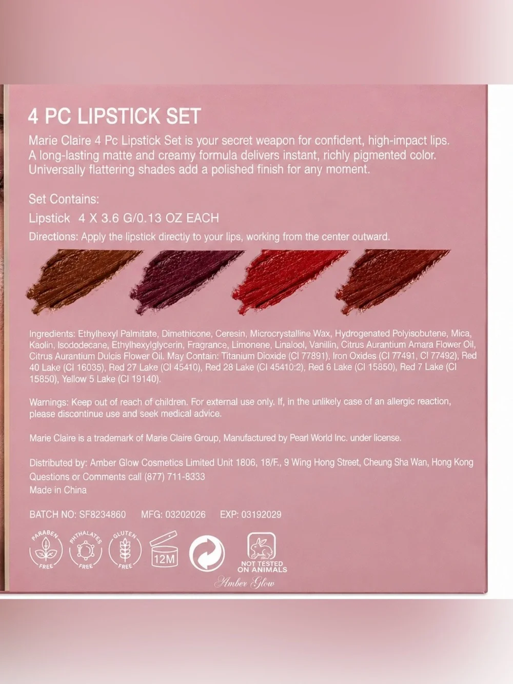 Marie Claire Signature Lips 4 Pc Lipstick Set Matte Creamy Assorted Shades New